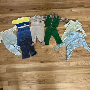 Vintage Baby Boy Clothes Lot of 11 0-6 Month pants one-piece shirt sweater vest